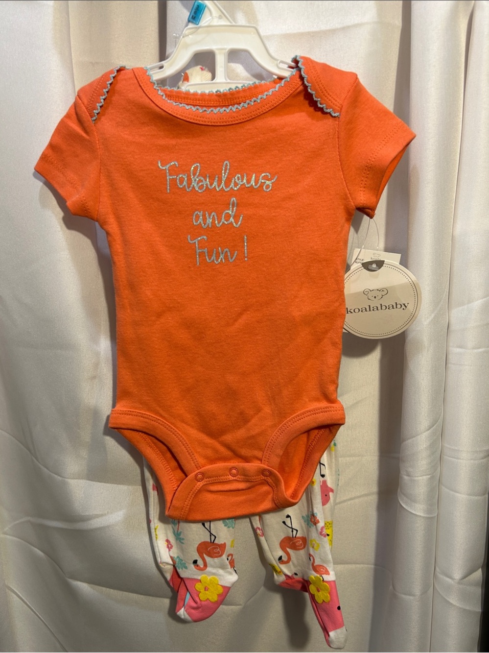 NWT Koala Baby Orange Short-Sleeve Bodysuit with Printed Footed Bottoms and Hat.